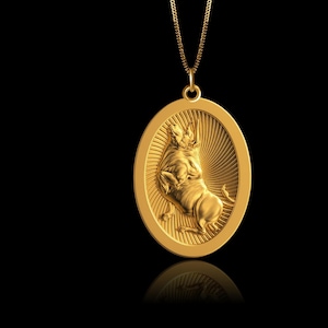 Gold Bull Pendant - Solid Gold Taurus Necklace, Zodiac Jewelry, Symbol Of Strength And Determination – Made In USA