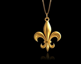 MINI Fleur De Lis Pendant (25 mm) - Solid Gold Fleur De Lis Necklace, French Symbol Jewelry, Emblem Of Honor – Made In USA