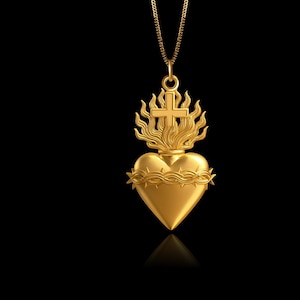 Gold Miraculous Heart Pendant 5 - Solid Gold Sacred Heart Necklace, Religious Jewelry, Symbol Of Devotion – Made In USA