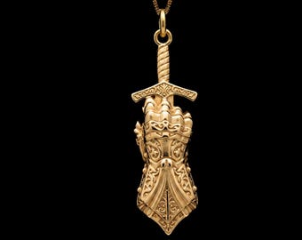 Gold Gauntlet Sword Pendant | Made in USA