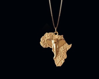 MINI Africa Map Necklace in 14k Yellow Gold (23 mm) - Gold Africa Map Pendant, African Jewelry, Elephant Necklace