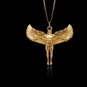 Gold Icarus Pendant - Solid Gold Icarus Necklace, Men & Women&#39;s Greek Mythology, Jewelry Symbol Of Ambition – Made In USA