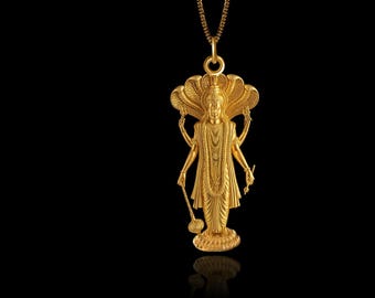 Gold Vishnu Pendant Solid Gold Vishnu Necklace, Hindu Jewelry