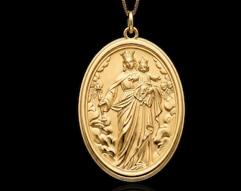 Gold Mary and Baby Pendant - 14K, 18K Solid Gold Mary Necklace, Madonna and Child, Religious Jewelry - Made In USA