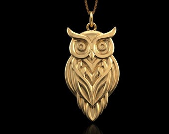 Gold Owl Pendant - Solid Gold Owl Necklace, Owl Jewelry, Wisdom Owl Pendant | Made In USA