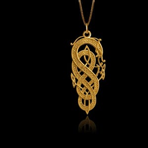 Gold Celtic Dragon Pendant - Solid Gold Celtic Dragon Necklace, Mythical Jewelry, Symbol Of Strength And Ancient Power – Made In USA