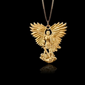 Gold St Michael Pendant - Solid Gold St Michael Necklace, Archangel Jewelry, Symbol Of Protection And Courage – Made In USA