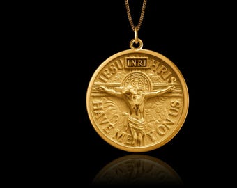 Gold Jesus INRI Pendant - Solid Gold INRI Necklace, Christian Jewelry, Symbol Of Sacrifice, Religious Jewelry – Made In USA