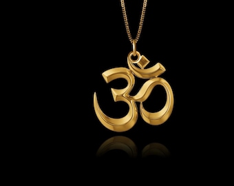 MINI Om Symbol Pendant (22.5 mm) - Solid Gold Om Necklace, Spiritual Jewelry, Symbol Of Peace And Divine Energy – Made In USA