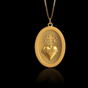 Gold Miraculous Heart Pendant 6 - Solid Gold Sacred Heart Necklace, Religious Jewelry, Symbol Of Devotion – Made In USA
