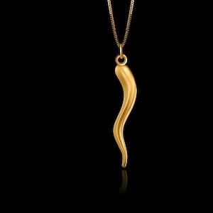 Gold Italian Horn Pendant - Solid Gold Cornicello Necklace, Men & Women&#39;s Italian Jewelry, Symbol Of Protection And Good Luck – Made In USA