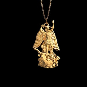 Gold St Michael Pendant - Solid Gold St Michael Necklace, Archangel Jewelry, Symbol Of Protection And Courage – Made In USA