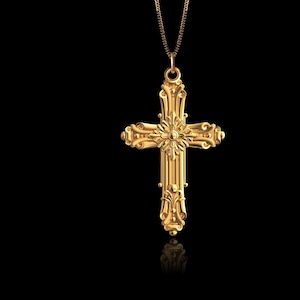Gold Spica Cross Pendant - Solid Gold Cross Necklace, Christian Religious Jewelry – Made In USA