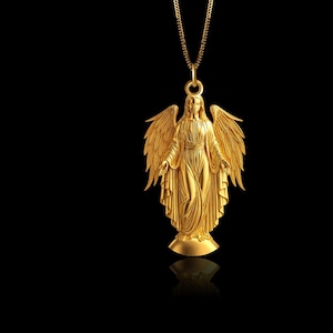 Gold Virgin Mary Wings Pendant - Solid Gold Virgin Mary Necklace, Religious Jewelry, Symbol Of Grace & Protection – Made In USA