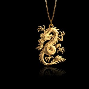 Gold Dragon Pendant 4 - Solid Gold Dragon Necklace, Mythical Creature Jewelry, Symbol Of Power And Protection – Made In USA