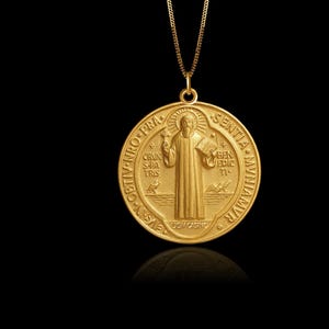 Gold St Benedict Pendant - Solid Gold St Benedict Necklace, Saint Jewelry, Symbol Of Faith & Protection – Made In USA