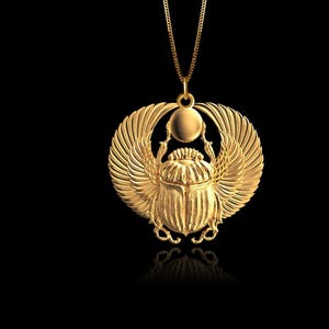 Gold Scarab Pendant 3 - Solid Gold Scarab Necklace, Egyptian Jewelry, Symbol Of Protection And Rebirth – Made In USA