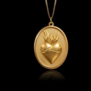 Gold Sacred Heart Pendant - Made in USA