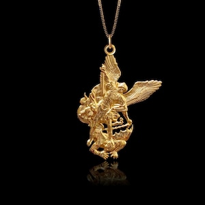 Gold St Michael Pendant 2 - Solid Gold St Michael Necklace, Archangel Jewelry, Symbol Of Protection And Courage – Made In USA