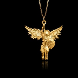 Gold St Michael Pendant 12 - Solid Gold St Michael Necklace, Archangel Jewelry, Symbol Of Protection And Courage – Made In USA