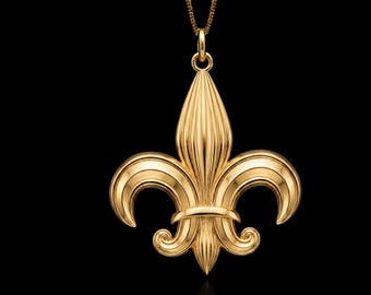 Gold Fleur De Lis Pendant - 14K, 18K Solid Gold Lis Necklace - Made In USA