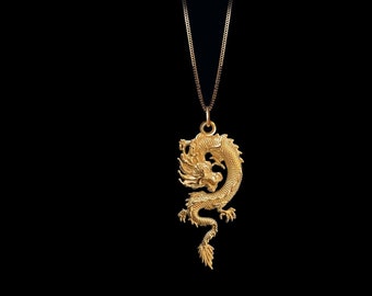 MINI Dragon Pendant in 14k Yellow Gold (29 mm) - Gold Dragon Necklace, Solid Gold Dragon Pendant, Dragon Charm