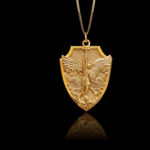 Gold St Michael Pendant 7 - Solid Gold St Michael Necklace, Archangel Jewelry, Symbol Of Protection And Courage – Made In USA