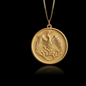 Gold Phoenix Pendant 7 - Solid Gold Phoenix Necklace, Mythical Bird Jewelry, Symbol Of Rebirth And Power – Made In USA