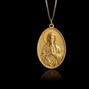 Gold Virgin Mary Pendant 21 - Solid Gold Virgin Mary Necklace, Religious Jewelry, Symbol Of Grace & Protection – Made In USA