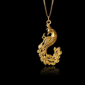 Gold Peacock Pendant - Solid Gold Peacock Necklace, Elegant Jewelry, Symbol Of Beauty And Renewal – Made In USA