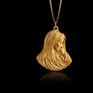 Gold Mary & Baby Pendant 2 - Solid Gold Virgin Mary Necklace, Religious Jewelry, Symbol Of Love And Protection – Made In USA