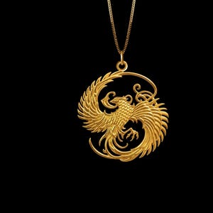 Gold Phoenix Pendant 4 - Solid Gold Phoenix Necklace, Mythical Bird Jewelry, Symbol Of Rebirth And Power – Made In USA