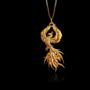Gold Phoenix Rising Pendant - Solid Gold Phoenix Necklace, Mythical Bird Jewelry, Symbol Of Rebirth And Power – Made In USA