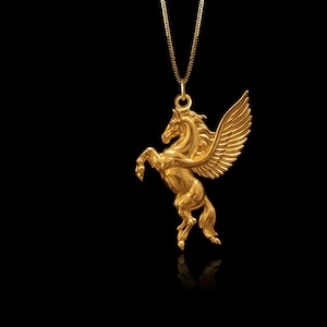 Gold Pegasus Pendant 2 - Solid Gold Pegasus Necklace, Mythical Horse Jewelry, Symbol Of Freedom – Made In USA