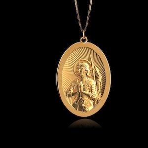 Gold Joan of Arc Pendant - Religious Jewelry, Solid Gold Joan of Arc Necklace, Symbol of Courage and Faith Pendant – Made In USA