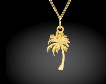 FB Jewels Solid 14K Gold Polished And Textured 2-D Palmetto Palm Tree Pendant