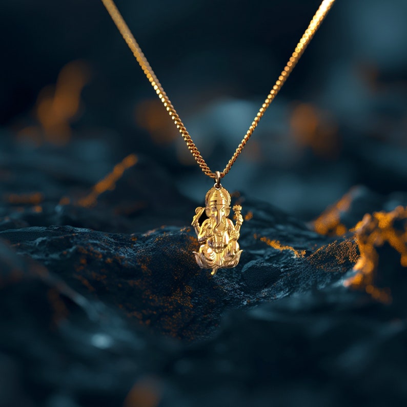 Gold Ganesha Pendant 2 Solid Gold Ganesh Necklace, Mythology Jewelry