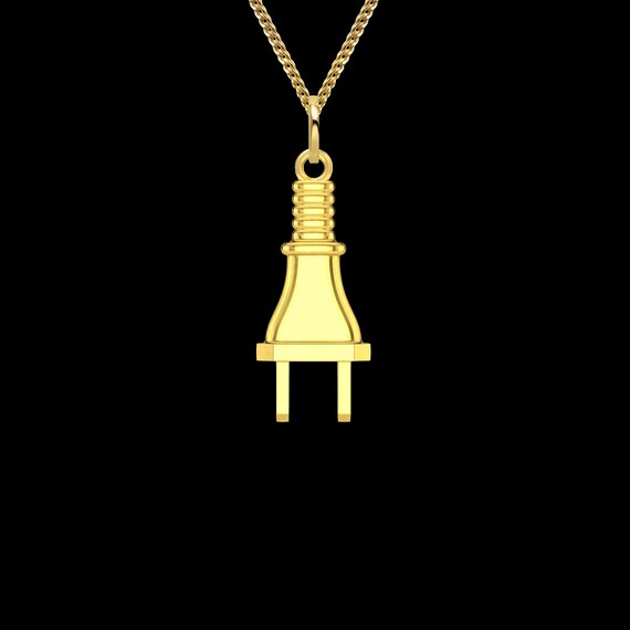 Gold Electrical Plug Pendant 18K Solid 