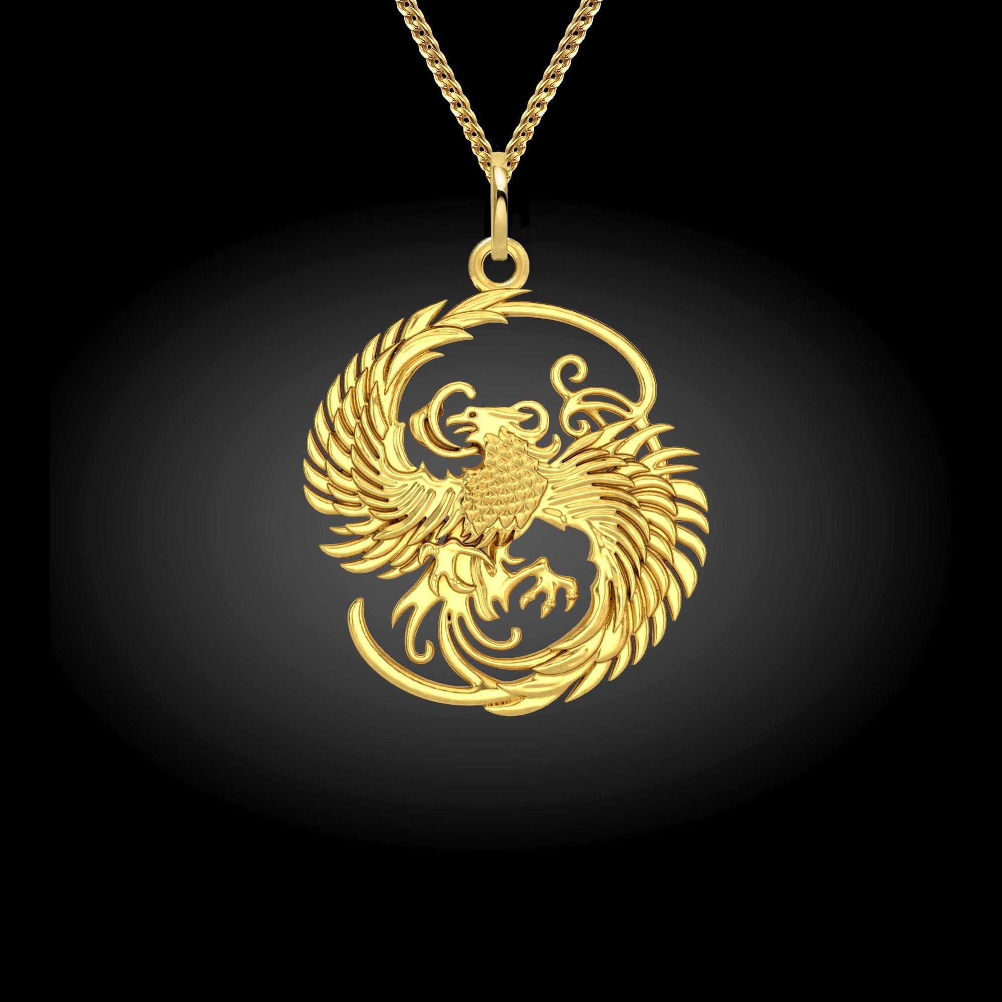 Phoenix Wings Pendant 14K 18K Solid Gold Phoenix Necklace Etsy