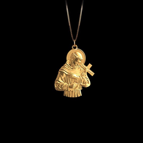 Gold St Francis Pendant Solid Gold St Francis Necklace, Men