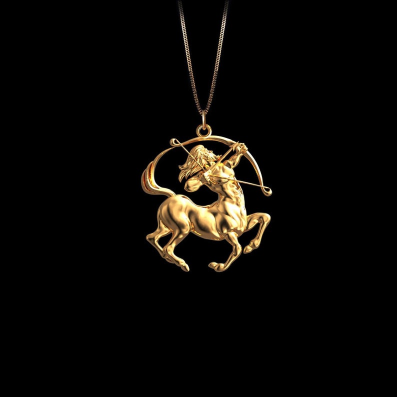 Gold Sagittarius Pendant 14k, 18k Solid Gold Sagittarius Necklace