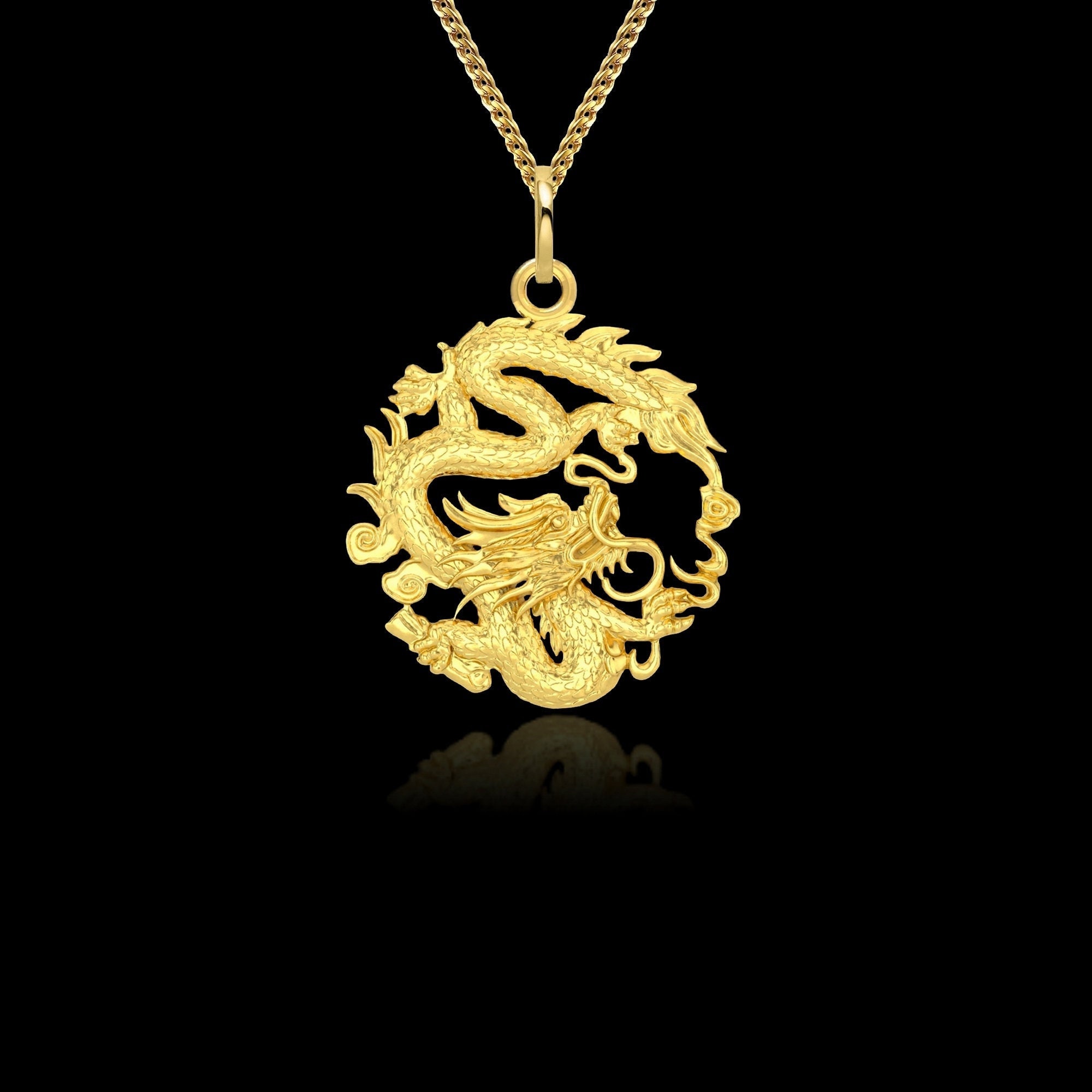 Gold Dragon Pendant 14k Solid Gold 