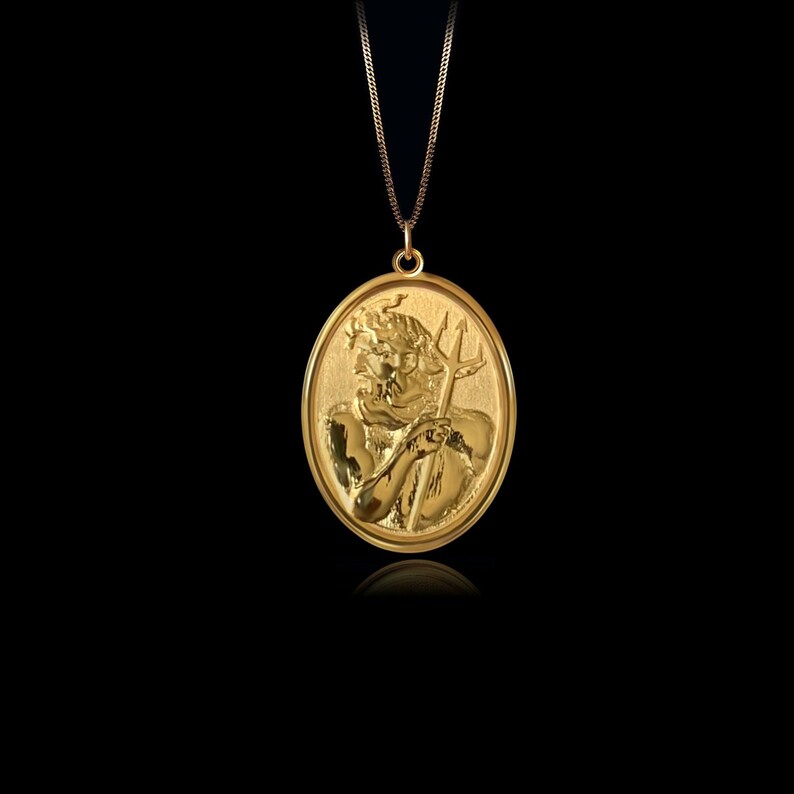 Gold Poseidon Pendant Solid Gold Mythical Jewelry, Gold Poseidon