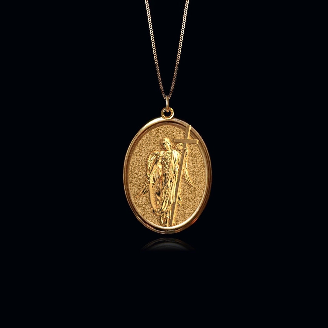 Saint Gabriel Pendant 14k Solid Gold Archangel St Gabriel Necklace, St Gabriel Medal Etsy
