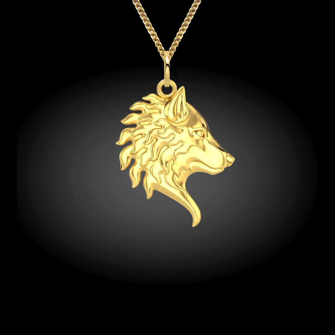 solid gold wolf pendant