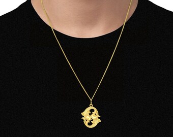 Gold Pisces Necklace 18K Solid Gold 
