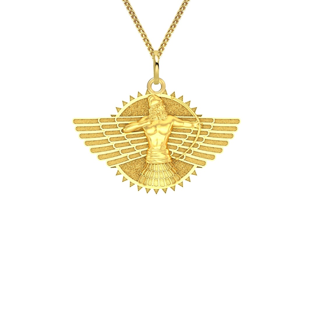 14k Solid Gold Ahura Mazda Pendant Assyrian Warrior Etsy