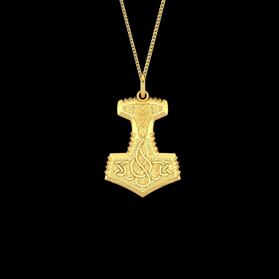 Gold Celtic Hammer Pendant 14k Solid Gold Viking Pendant Etsy