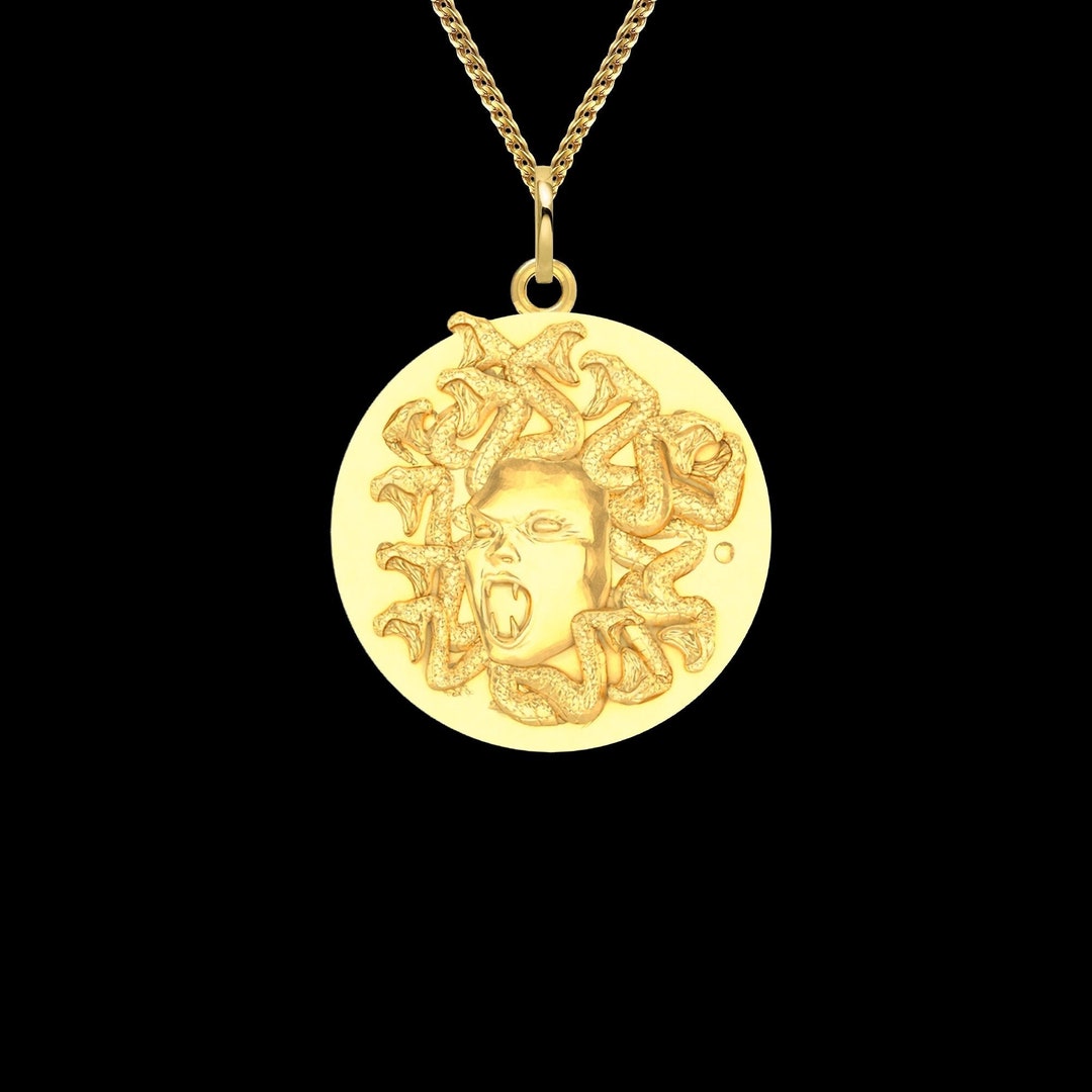 Medusa Head Pendant 14k Solid Gold Medusa Pendant Medusa Etsy