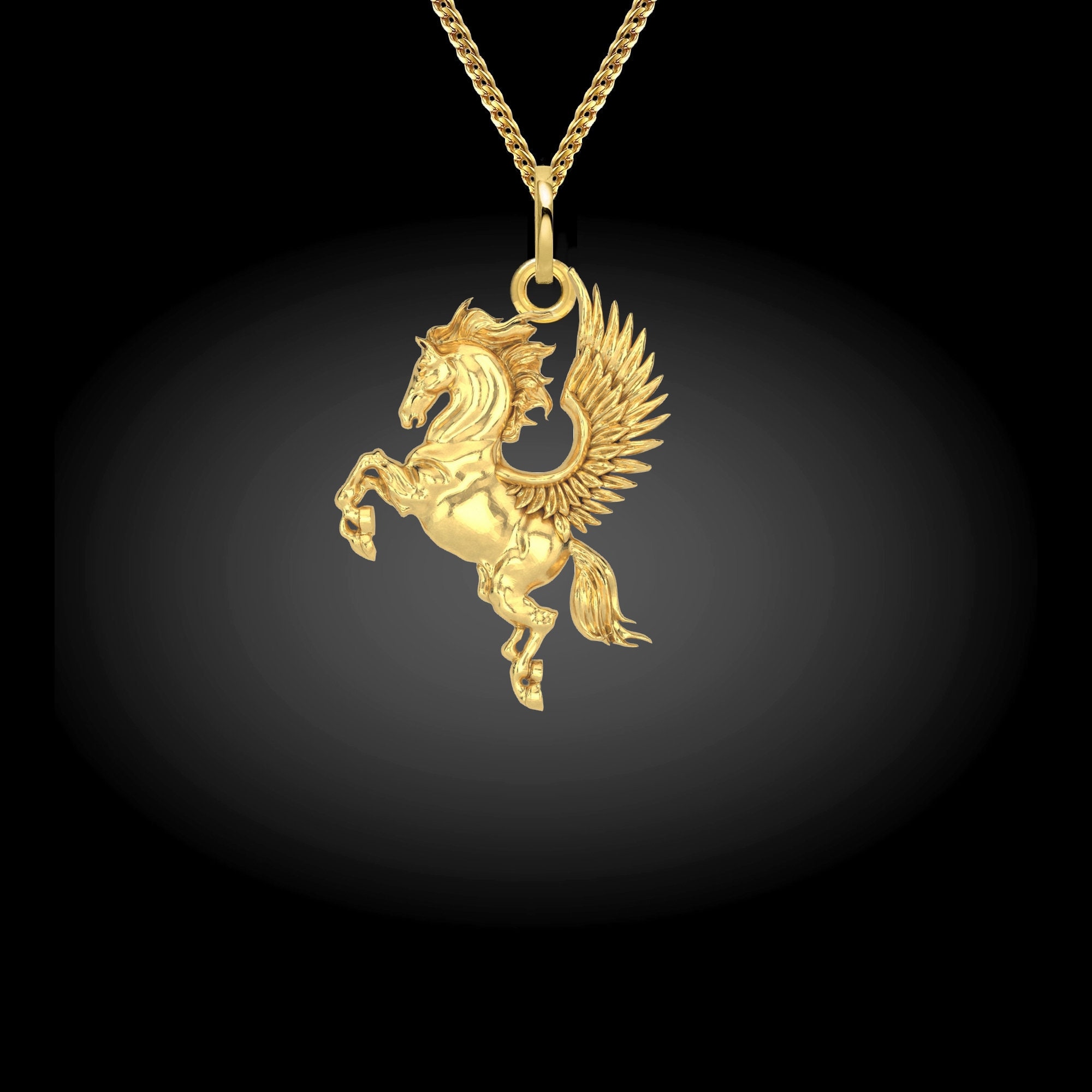 MINI Pegasus Pendant 18K Solid Gold Pegasus Necklace Winged Etsy